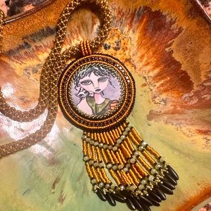 Hand beaded Painted Lady cabachon